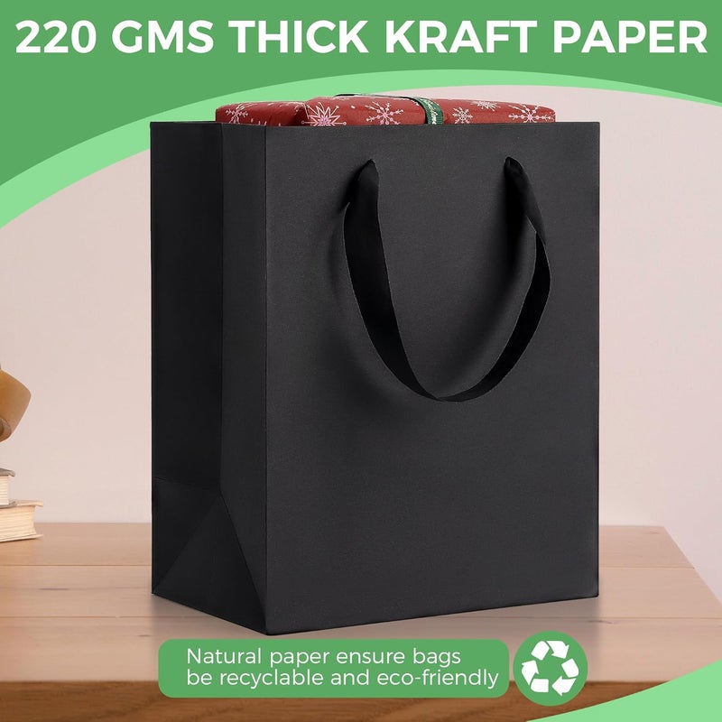 MOXARYSU Black Gift Bags With Handles: 8x5x10 Inch 5pcs Black Paper Bags Medium Bulk For Party Shopping Birthday Wedding (M-5) - Image 4